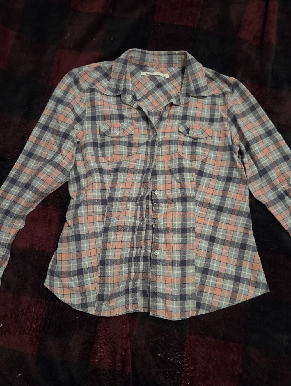 Kids Long-Sleeve Plaid Button-Down Shirt in Blue and Pink
